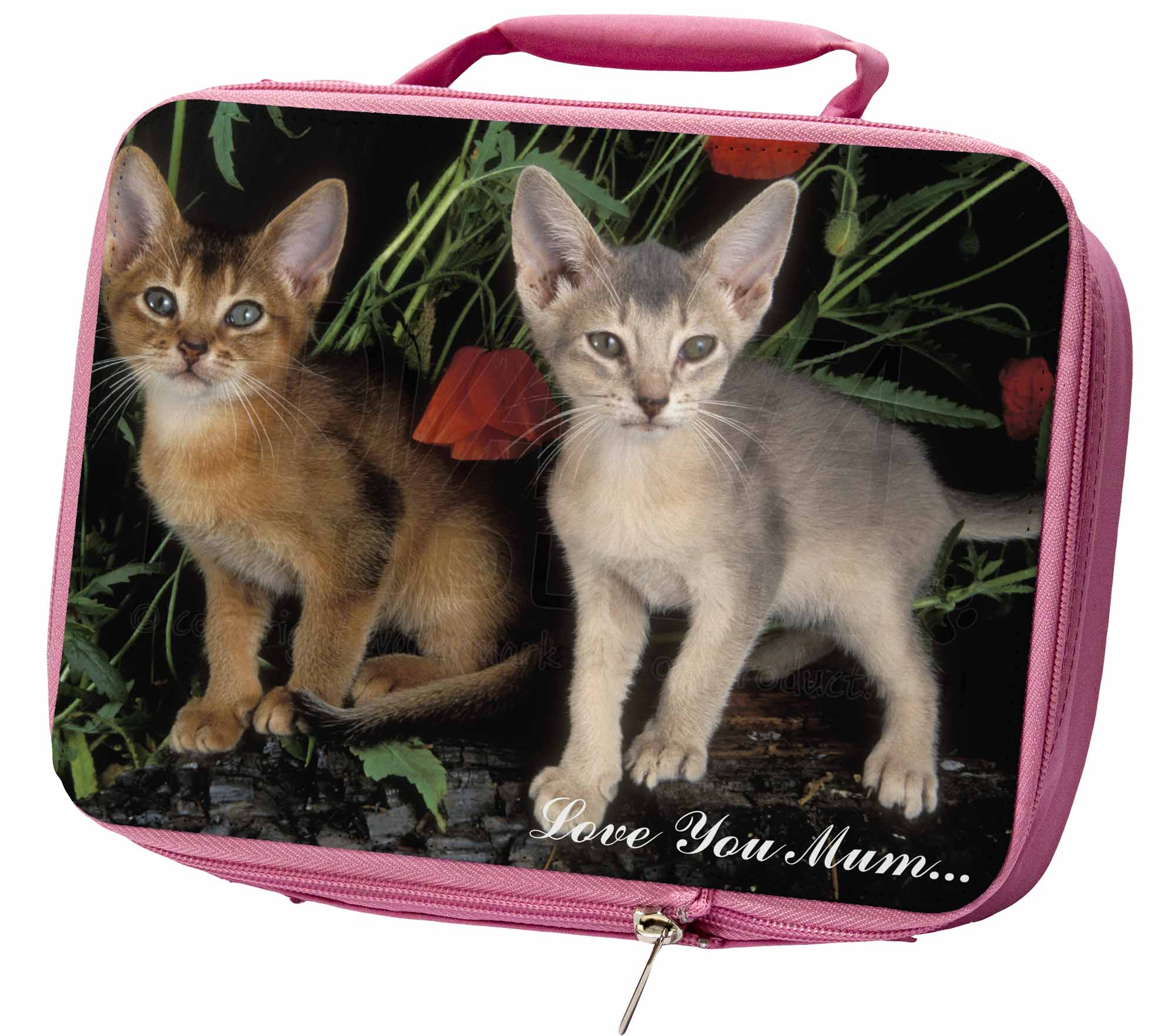 Abyssinian Cats 'Love You Mum' Insulated Pink School Lunch Box Bag, AC42lymLBP Abyssinian Cats 'Love You Mum' Insulated Pink School Lunch Box Bag, AC42lymLBP