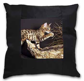 A Gorgeous Bengal Kitten Black Satin Feel Scatter Cushion