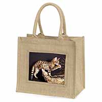 A Gorgeous Bengal Kitten Natural/Beige Jute Large Shopping Bag