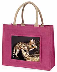 A Gorgeous Bengal Kitten Large Pink Jute Shopping Bag