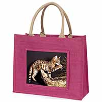 A Gorgeous Bengal Kitten Large Pink Jute Shopping Bag