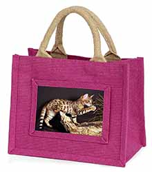 A Gorgeous Bengal Kitten Little Girls Small Pink Jute Shopping Bag