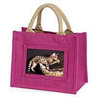 A Gorgeous Bengal Kitten Little Girls Small Pink Jute Shopping Bag