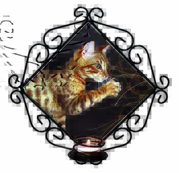 A Gorgeous Bengal Kitten Wrought Iron Wall Art Candle Holder