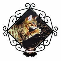 A Gorgeous Bengal Kitten Wrought Iron Wall Art Candle Holder