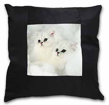 White Chinchilla Kittens Black Satin Feel Scatter Cushion