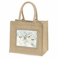 White Chinchilla Kittens Natural/Beige Jute Large Shopping Bag
