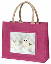 White Chinchilla Kittens Large Pink Jute Shopping Bag