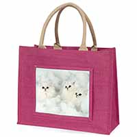 White Chinchilla Kittens Large Pink Jute Shopping Bag
