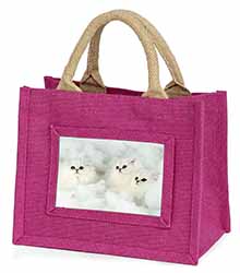 White Chinchilla Kittens Little Girls Small Pink Jute Shopping Bag