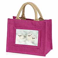White Chinchilla Kittens Little Girls Small Pink Jute Shopping Bag