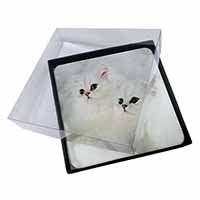 4x White Chinchilla Kittens Picture Table Coasters Set in Gift Box