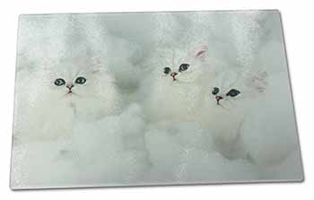 Large Glass Cutting Chopping Board White Chinchilla Kittens