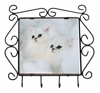 White Chinchilla Kittens Wrought Iron Key Holder Hooks