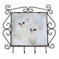 White Chinchilla Kittens Wrought Iron Key Holder Hooks