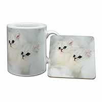 White Chinchilla Kittens Mug and Coaster Set