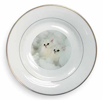 White Chinchilla Kittens Gold Rim Plate Printed Full Colour in Gift Box
