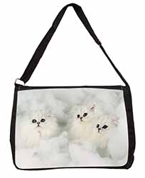 White Chinchilla Kittens Large Black Laptop Shoulder Bag School/College