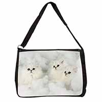 White Chinchilla Kittens Large Black Laptop Shoulder Bag School/College