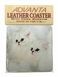 White Chinchilla Kittens Single Leather Photo Coaster