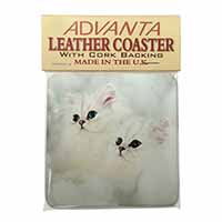 White Chinchilla Kittens Single Leather Photo Coaster