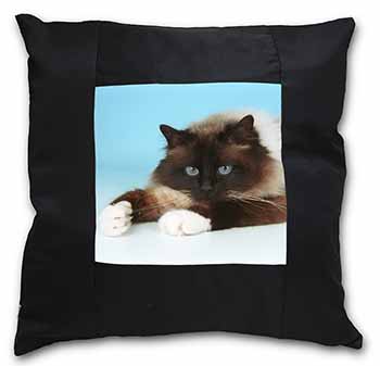 Beautiful Birman Cat Black Satin Feel Scatter Cushion