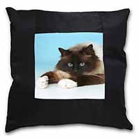 Beautiful Birman Cat Black Satin Feel Scatter Cushion