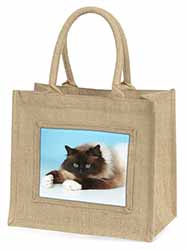 Beautiful Birman Cat Natural/Beige Jute Large Shopping Bag