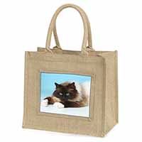 Beautiful Birman Cat Natural/Beige Jute Large Shopping Bag