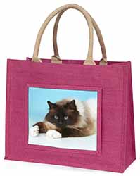 Beautiful Birman Cat Large Pink Jute Shopping Bag