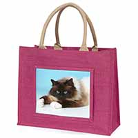 Beautiful Birman Cat Large Pink Jute Shopping Bag