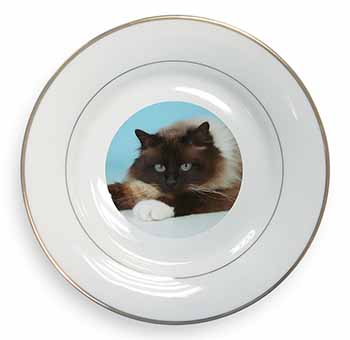 Beautiful Birman Cat Gold Rim Plate Printed Full Colour in Gift Box