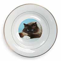 Beautiful Birman Cat Gold Rim Plate Printed Full Colour in Gift Box