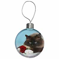 Birman Point Cat with Red Rose Christmas Bauble