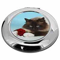 Birman Point Cat with Red Rose Make-Up Round Compact Mirror