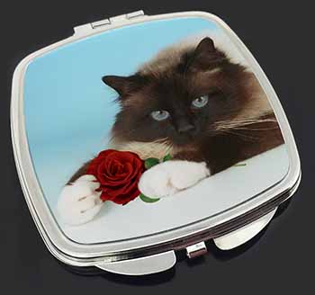 Birman Point Cat with Red Rose Make-Up Compact Mirror