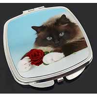 Birman Point Cat with Red Rose Make-Up Compact Mirror