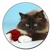 Birman Point Cat with Red Rose Fridge Magnet Printed Full Colour