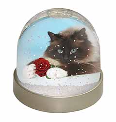 Birman Point Cat with Red Rose Snow Globe Photo Waterball