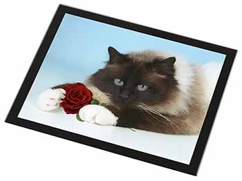 Birman Point Cat with Red Rose Black Rim High Quality Glass Placemat