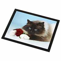 Birman Point Cat with Red Rose Black Rim High Quality Glass Placemat