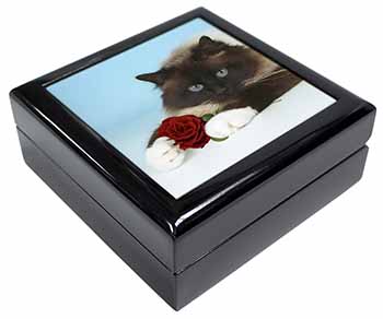 Birman Point Cat with Red Rose Keepsake/Jewellery Box