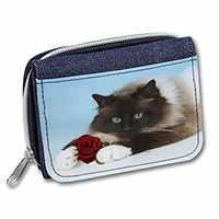 Birman Point Cat with Red Rose Unisex Denim Purse Wallet