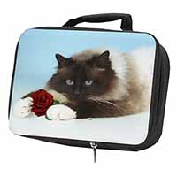 Birman Point Cat with Red Rose Black Insulated School Lunch Box/Picnic Bag