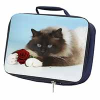Birman Point Cat with Red Rose Navy Insulated School Lunch Box/Picnic Bag