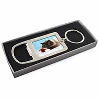 Birman Point Cat with Red Rose Chrome Metal Bottle Opener Keyring in Box