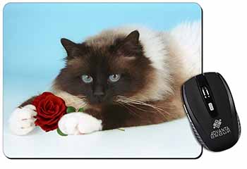 Birman Point Cat with Red Rose Computer Mouse Mat