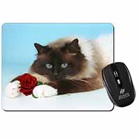 Birman Point Cat with Red Rose Computer Mouse Mat