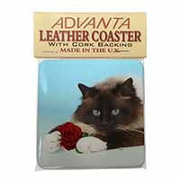 Birman Point Cat with Red Rose Single Leather Photo Coaster