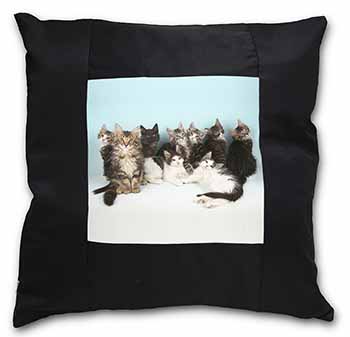 Cute Norwegian Forest Kittens Black Satin Feel Scatter Cushion